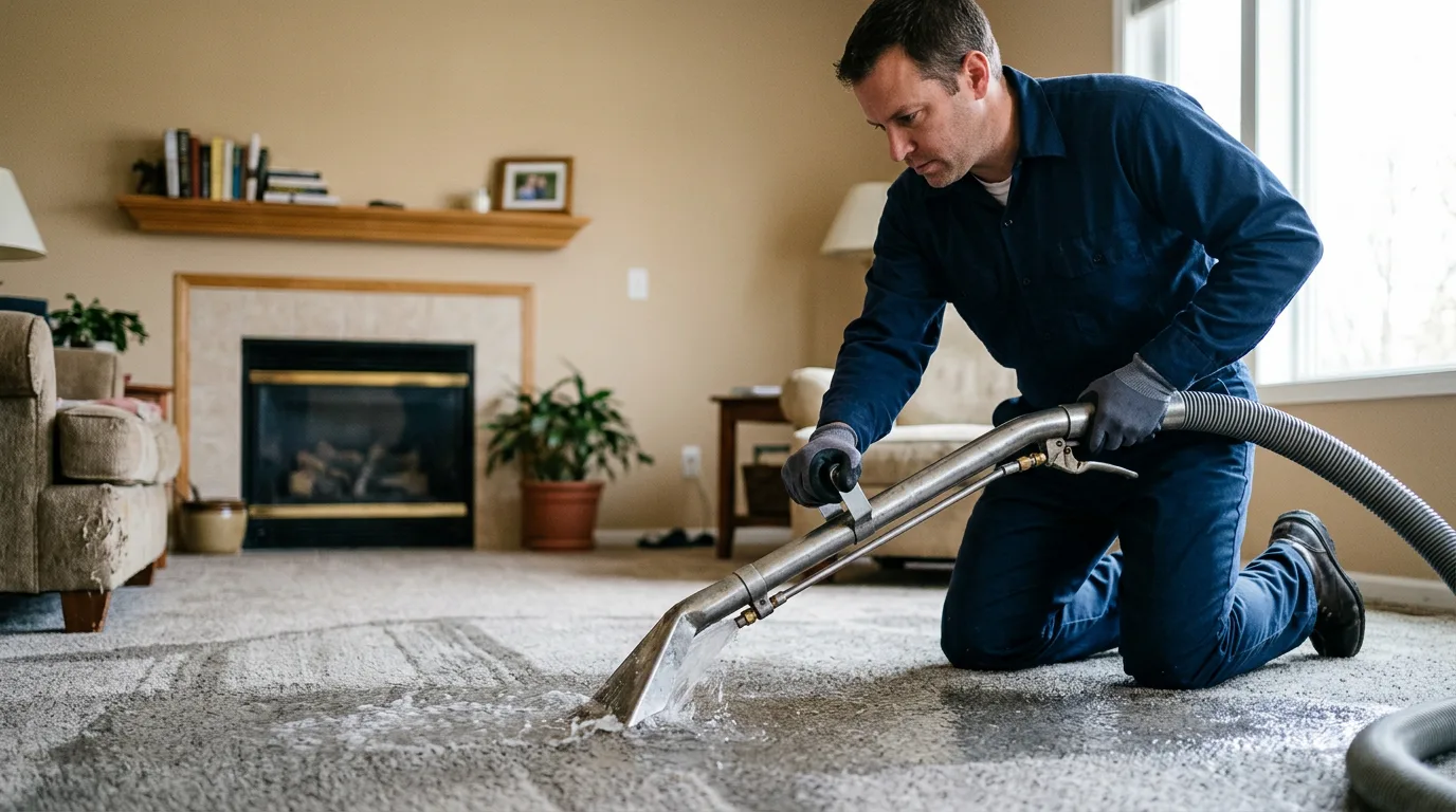Water damage restoration technician working near Fairbanks, IN